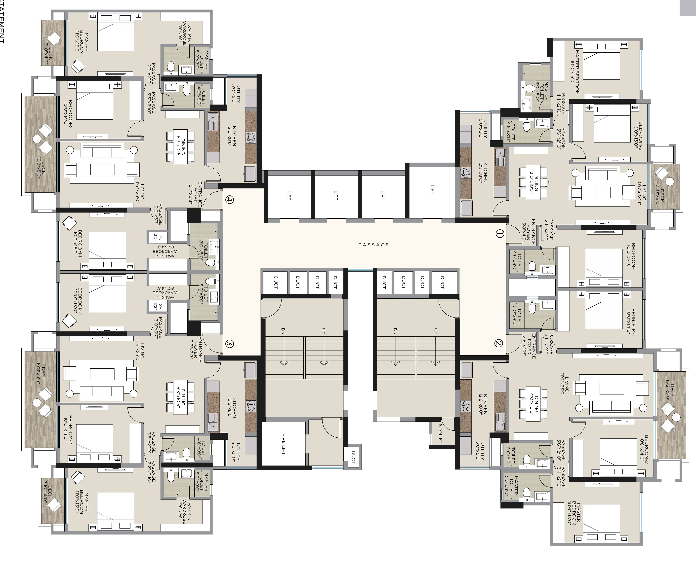 4 BHK Floor Plan Wing B